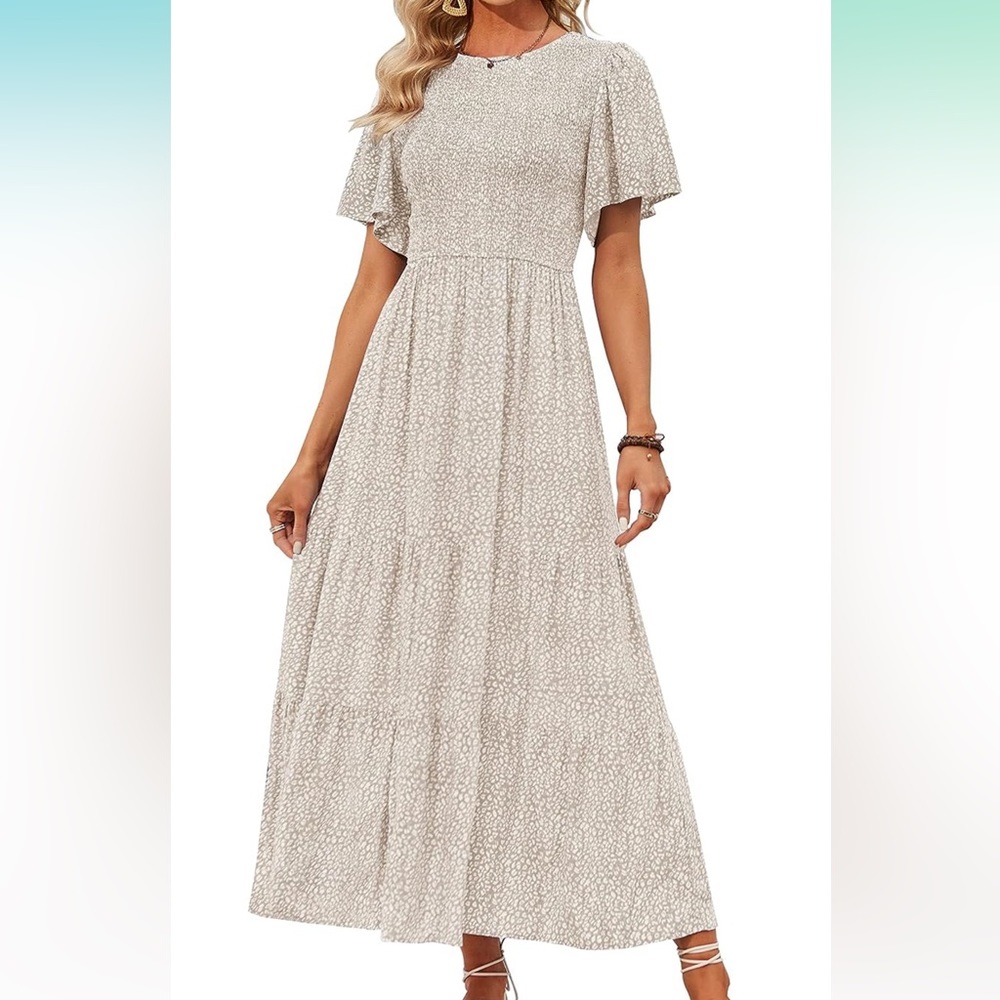 Amazon Zesica Women 2023 Summer Casual Floral Print Short Sleeze Maxi Dress NWT